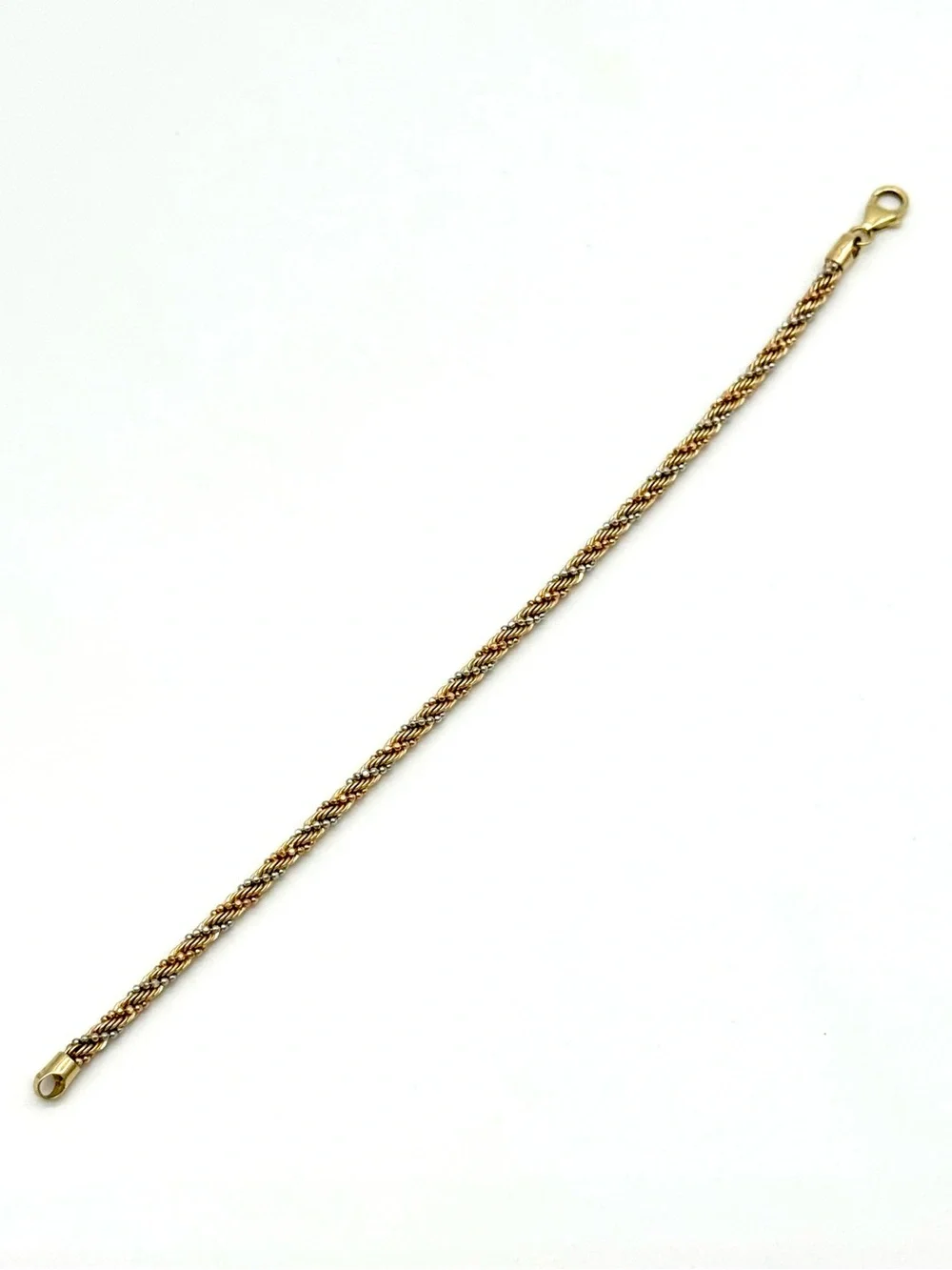 14k Tri Color Gold, 3MM Diamond Cut Rope Bracelet